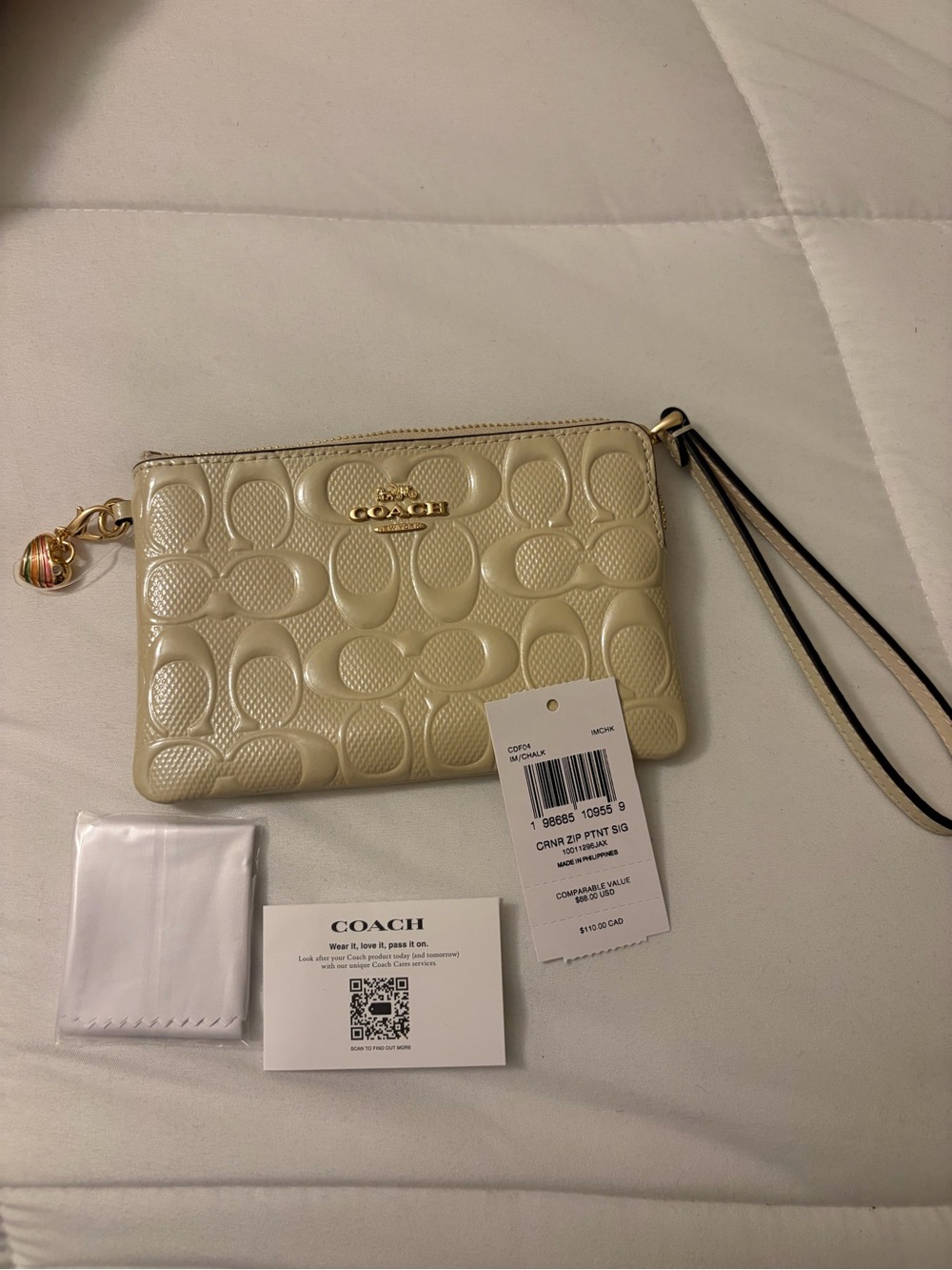 Coach Cream Patent Embossed Signature Wristlet